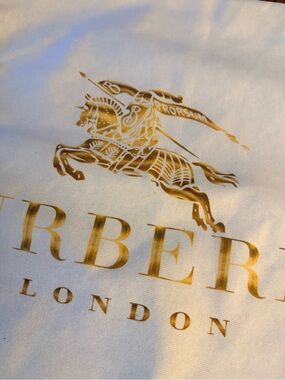 Burberry White Throw Pillow Cover with Metallic Gold Equestrian Logo